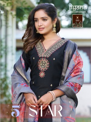 5 Star by Jiyana digital chanderi embroidered readymade suit catalogue at affordable rate 