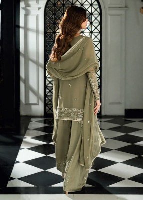 6037 Premium Faux Georgette Embroidered Kurti Palazzo with Dupatta Set readymade suit catalogs
