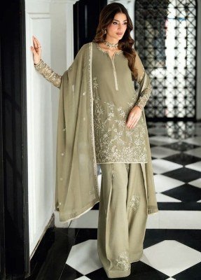 6037 Premium Faux Georgette Embroidered Kurti Palazzo with Dupatta Set readymade suit catalogs