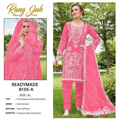8105 ABCD by Rawayat Pure Organza with Embroidered Readymade work Suit collection at low rate Amavi