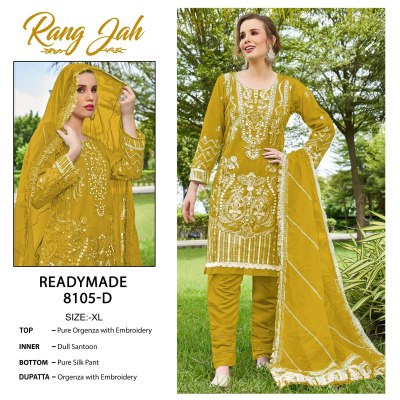 8105 ABCD by Rawayat Pure Organza with Embroidered Readymade work Suit collection at low rate readymade suit catalogs