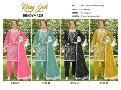 8105 ABCD by Rawayat Pure Organza with Embroidered Readymade work Suit collection at low rate readymade suit catalogs
