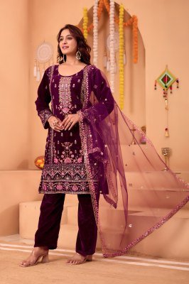 A-COLLECTION AC-7089 Heavy Viscose Velvet Sequence Suit with Pant and Dupatta kurti pant with dupatta Catalogs