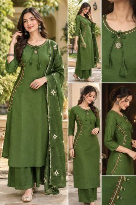 A Line 3 Piece Pure Cotton Hand Work Suit with Elephant Palazzo and Dupatta 