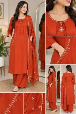 A Line 3 Piece Pure Cotton Hand Work Suit with Elephant Palazzo and Dupatta Size wise Combo Set