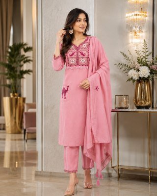 A-Line Pure Mul Cotton Suit Set 3-Piece – Elephant Camel Embroidery & Kodi Hand Work kurti pant with dupatta Catalogs