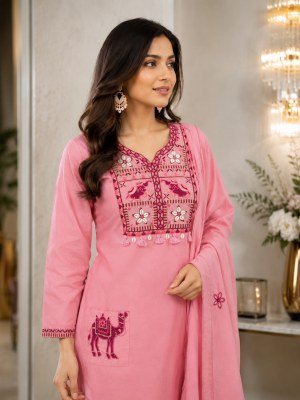 A-Line Pure Mull Cotton 3-Piece Suit Set with Embroidery and Kodi Hand Work Size wise Combo Set