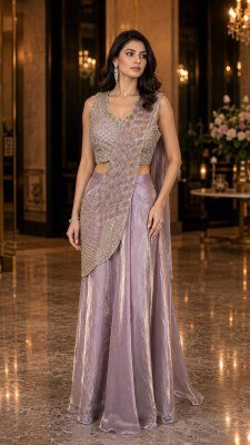 A510 Ready to Wear Fendi Saree with Hand Beads Work Blouse Amavi