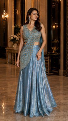 A510 Ready to Wear Fendi Saree with Hand Beads Work Blouse sarees catalogs