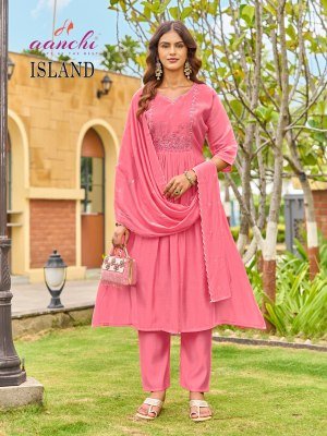 AANCHI ISLAND Mul Chanderi Kurti Pant Dupatta 3-Piece Suit Set kurti pant with dupatta Catalogs