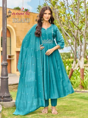 AANCHI ISLAND Mul Chanderi Kurti Pant Dupatta 3-Piece Suit Set kurti pant with dupatta Catalogs