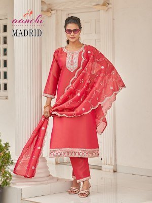 AANCHI Madrid Catalogue  3 PCS Straight Set with Fancy Dupatta and Wholesale readymade suits readymade suit catalogs
