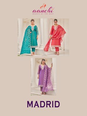 AANCHI Madrid Catalogue  3 PCS Straight Set with Fancy Dupatta and Wholesale readymade suits readymade suit catalogs