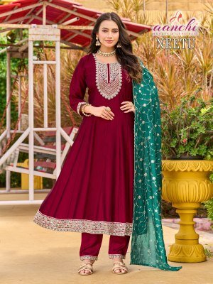 AANCHI NEETU Vichitra Shimmer 3-Piece Collection kurti pant with dupatta Catalogs