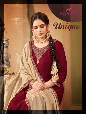 AANCHI Vichitra Silk 3 PCS Suit Set Flair Concept with Fancy Dupatta and Wholesale readymade fashion kurtu pant with dupatta kurtis catalogs