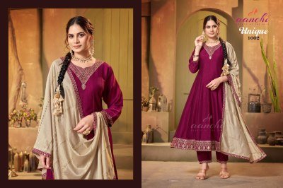 AANCHI Vichitra Silk 3 PCS Suit Set Flair Concept with Fancy Dupatta and Wholesale readymade fashion kurtu pant with dupatta kurtis catalogs