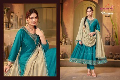 AANCHI Vichitra Silk 3 PCS Suit Set Flair Concept with Fancy Dupatta and Wholesale readymade fashion kurtu pant with dupatta kurtis catalogs