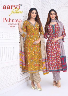 AARVI PEHNAVA Vol-2 Heavy Cambric Cotton Printed Anarkali Pant Dupatta 