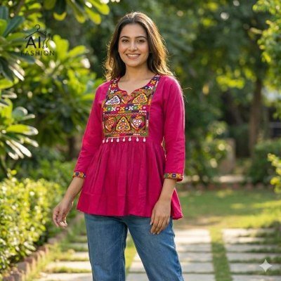 AI Fashion Gamthi Rayon Short Top with Traditional Lace Work wholesale catalogs