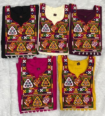 AI Fashion Gamthi Rayon Short Top with Traditional Lace Work kurtis catalogs
