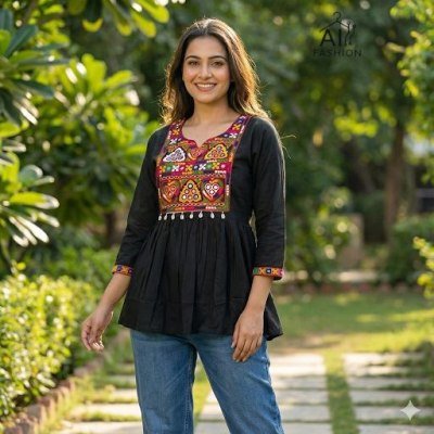 AI Fashion Gamthi Rayon Short Top with Traditional Lace Work kurtis catalogs