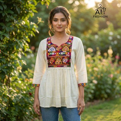 AI Fashion Gamthi Rayon Short Top with Traditional Lace Work kurtis catalogs