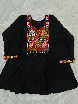 AI Fashion Gamthi Rayon Short Top with Traditional Lace Work kurtis catalogs