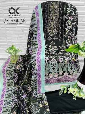 AL KARAM LAWN QALAMKAR 3-Piece Pure Cotton Dress Material with Dupatta dress material catalogs