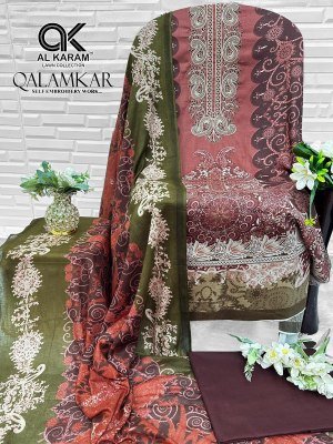 AL KARAM LAWN QALAMKAR 3-Piece Pure Cotton Dress Material with Dupatta dress material catalogs