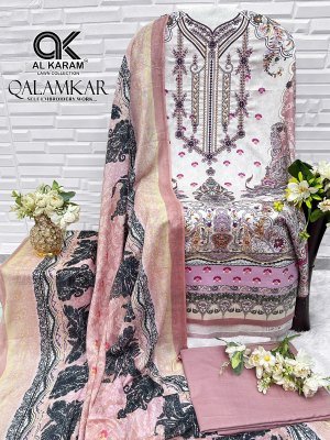 AL KARAM LAWN QALAMKAR 3-Piece Pure Cotton Dress Material with Dupatta dress material catalogs