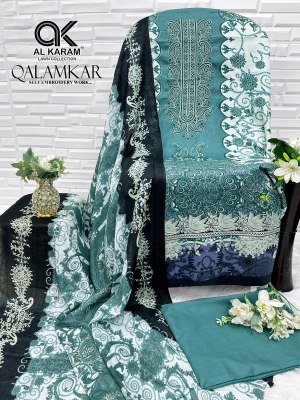 AL KARAM LAWN QALAMKAR 3-Piece Pure Cotton Dress Material with Dupatta dress material catalogs