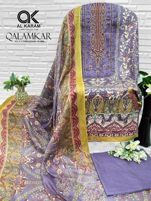 AL KARAM LAWN QALAMKAR 3-Piece Pure Cotton Dress Material with Dupatta dress material catalogs