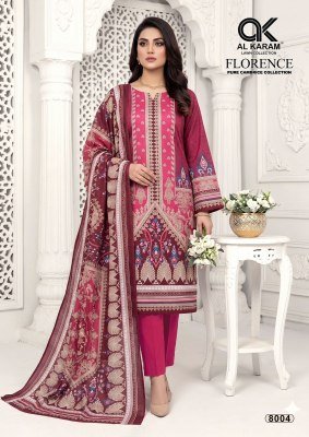 AL Karam Florence Vol 8 Karachi Pure Lawn Cotton Kurti Pant Set with Mal Mal Dupatta readymade suit catalogs