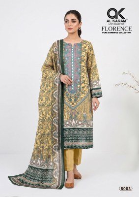 AL Karam Florence Vol 8 Karachi Pure Lawn Cotton Kurti Pant Set with Mal Mal Dupatta readymade suit catalogs