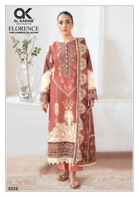 AL Karam Florence Vol 8 Karachi Pure Lawn Cotton Kurti Pant Set with Mal Mal Dupatta readymade suit catalogs