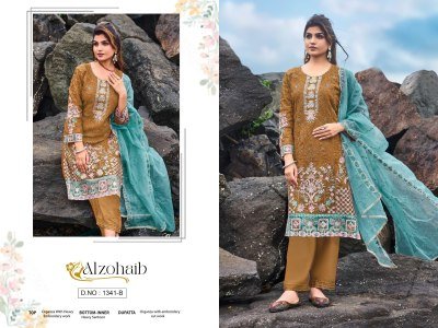 Alzohaib D n 1341 Bcd Organza Khatli Work Embroidered Pakistani Salwar Kameez Wholesale  dress material catalogs