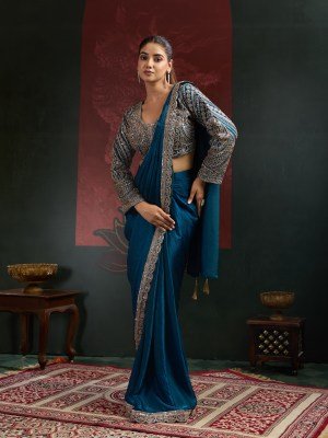 AMOHA A521 Ready to Wear Fendi Saree with Beads Work Blouse 
