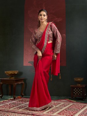 AMOHA A521 Ready to Wear Fendi Saree with Beads Work Blouse sarees