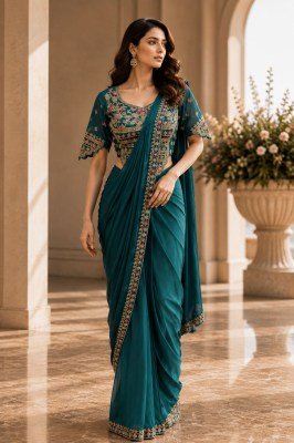 AMOHA A551 Ready to Wear Armani Satin Saree with Embroidery and Beads Work Blouse sarees