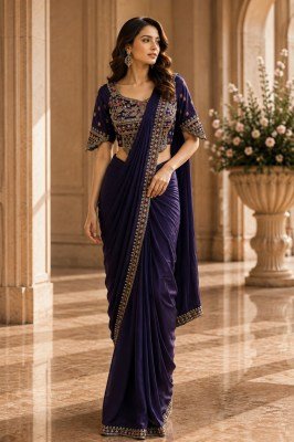 AMOHA A551 Ready to Wear Armani Satin Saree with Embroidery and Beads Work Blouse sarees