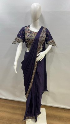 AMOHA A551 Ready to Wear Armani Satin Saree with Embroidery and Beads Work Blouse sarees