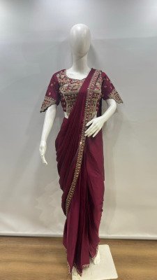 AMOHA A551 Ready to Wear Armani Satin Saree with Embroidery and Beads Work Blouse sarees