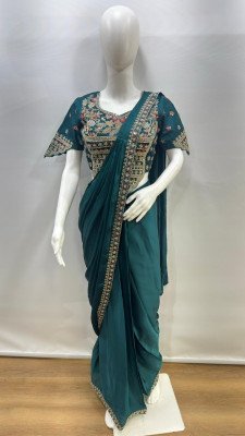 AMOHA A551 Ready to Wear Armani Satin Saree with Embroidery and Beads Work Blouse sarees