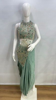 AMOHA Design No. 102483 Ready to Wear Lycra Saree with Beads Work Blouse wholesale catalogs