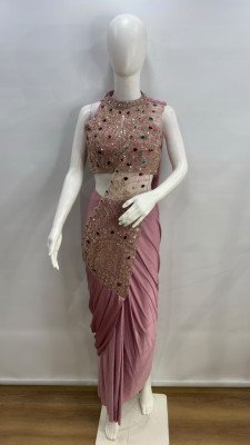 AMOHA Design No. 102483 Ready to Wear Lycra Saree with Beads Work Blouse sarees catalogs