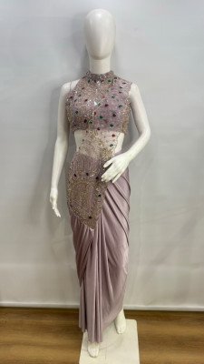 AMOHA Design No. 102483 Ready to Wear Lycra Saree with Beads Work Blouse sarees catalogs