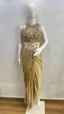 AMOHA Design No. 102483 Ready to Wear Lycra Saree with Beads Work Blouse sarees catalogs