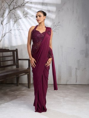 AMOHA Ready to Wear Saree Design No. 102440 Imported Lycra with Beads Work Blouse sarees catalogs