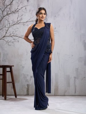 AMOHA Ready to Wear Saree Design No. 102440 Imported Lycra with Beads Work Blouse sarees catalogs
