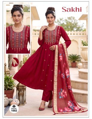ANISH Sakhi 3-Piece Roman Silk Plain Kurti Pant Digital Dupatta Set kurti pant with dupatta Catalogs